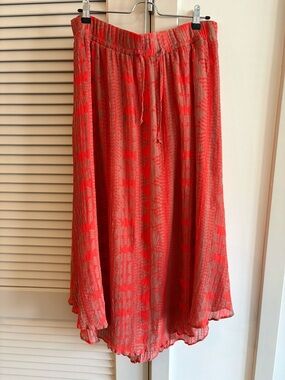 New York & Company Coral Red & Brown Printed Maxi Skirt* Sz. Large